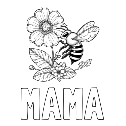 Online Created Coloring Page - MAMA Coloring Page and Children's Coloring Book of a Little Bee and Flowers