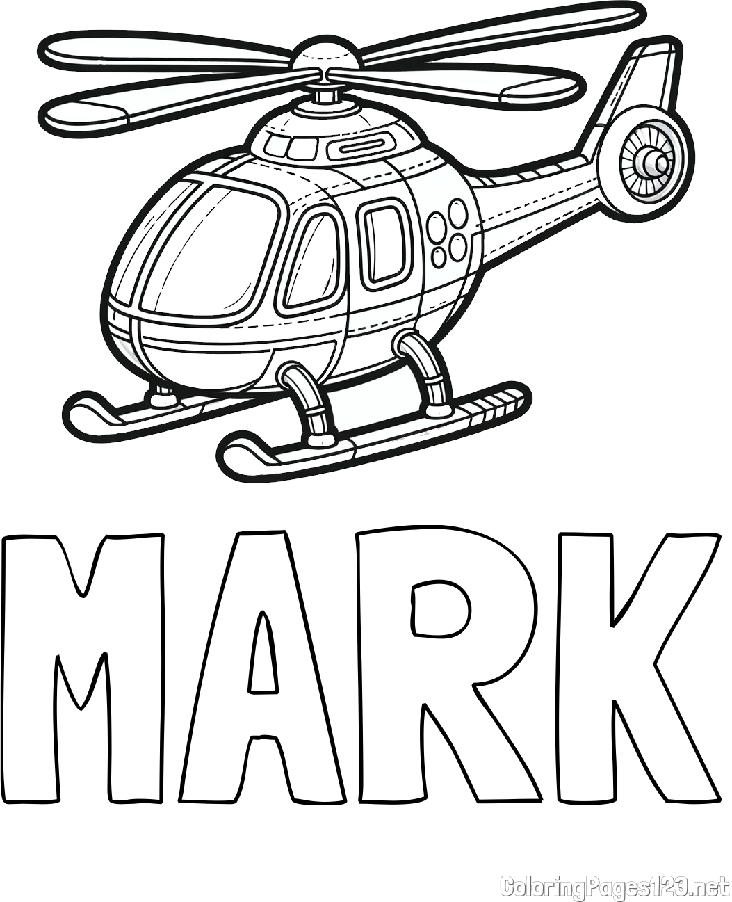 MARK Coloring Page and Coloring Page of a Helicopter