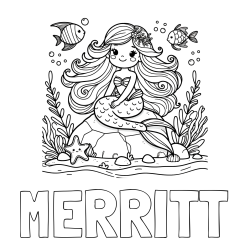 Online Created Coloring Page - MERRITT Coloring Page and Coloring Page of a Cute Little Mermaid