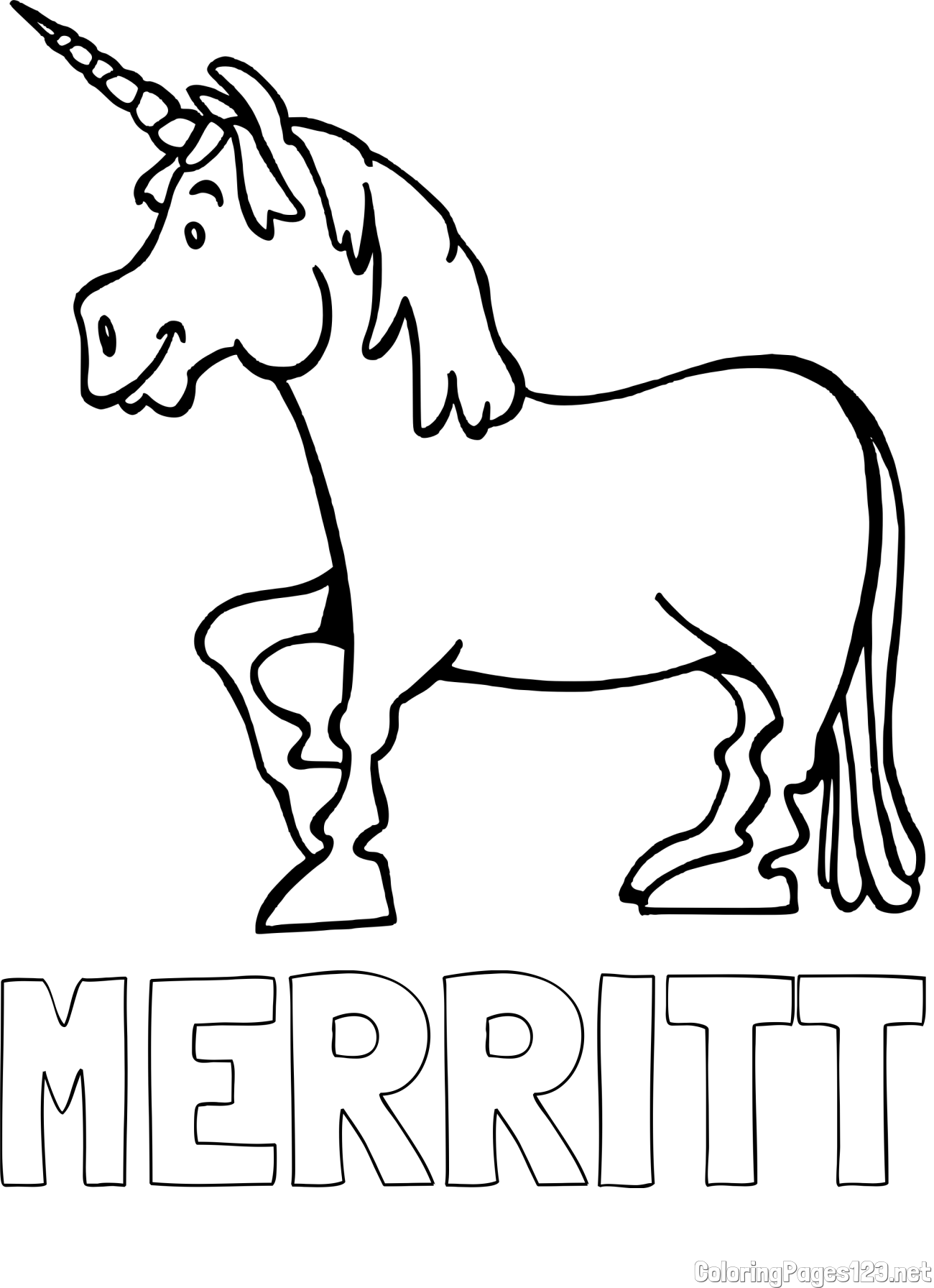 MERRITT Coloring Page and Coloring Page of a Joyful Unicorn