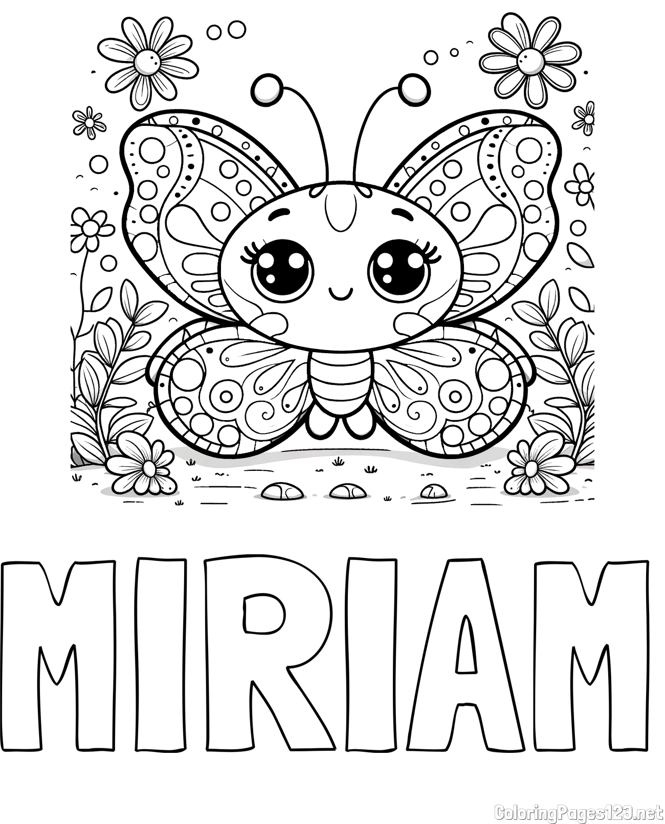 MIRIAM Coloring Page and Cute Butterfly Coloring Page