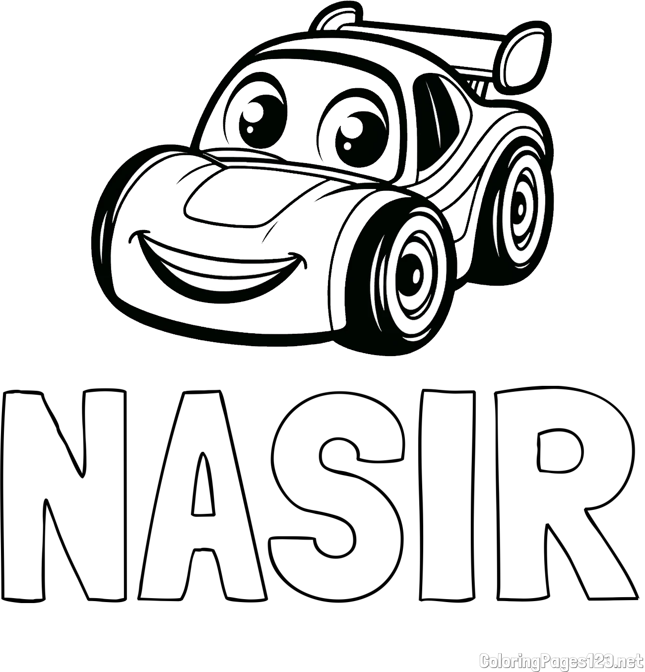NASIR Coloring Page and Children's Printable Coloring Page of a Racing Car