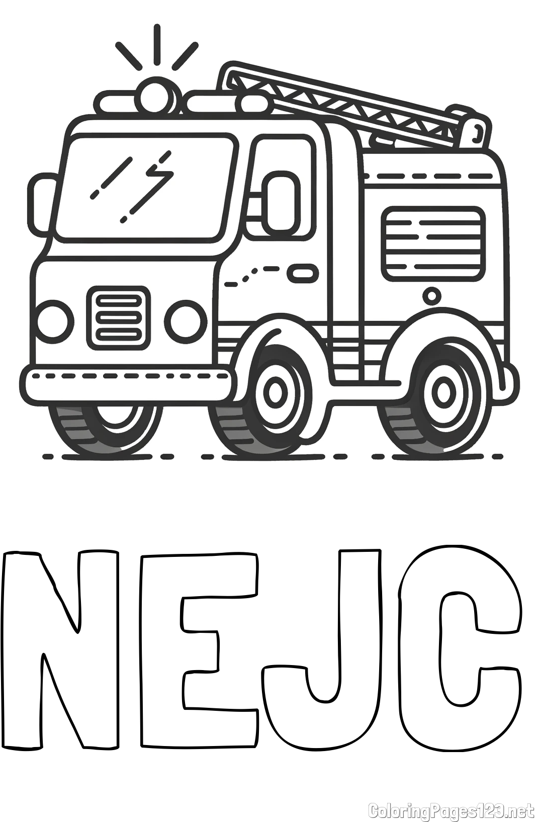 NEJC Coloring Page and Easy Coloring Page of a Fire Truck