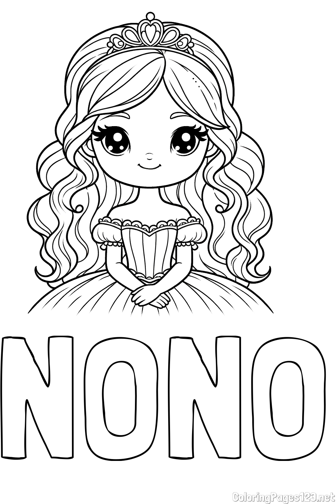 NONO Coloring Page and Coloring Page of a Cute Princess with Big Eyes