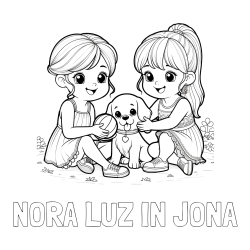 Online Created Coloring Page - NORA LUZ IN JONA Coloring Page and Coloring Page of Two Girls with a Dog