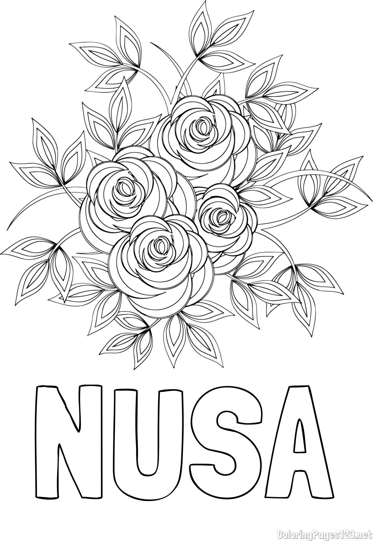 NUŠA Coloring Page and Rose Mandala Coloring Page