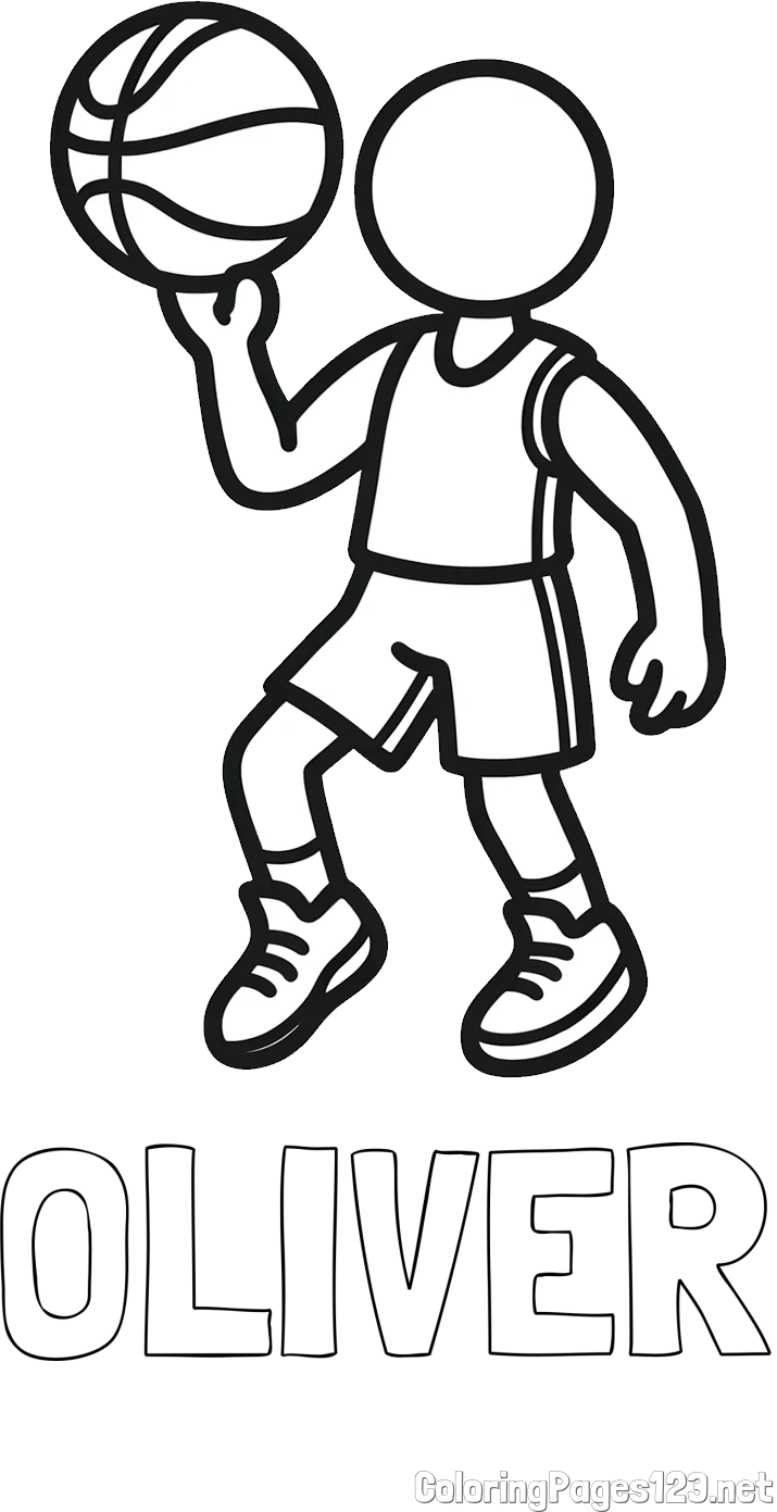 OLIVER Coloring Page and Children's Coloring Page of Basketball Player