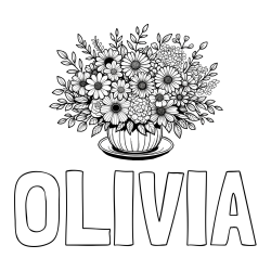 Online Created Coloring Page - OLIVIA Coloring Page and Beautiful Bouquet of Flowers Coloring Page