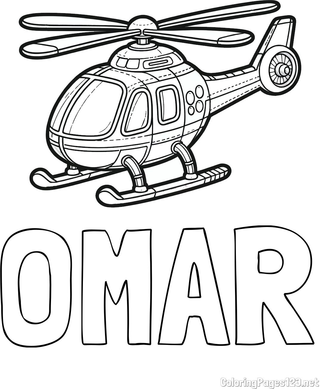 OMAR Coloring Page and Coloring Page of a Helicopter