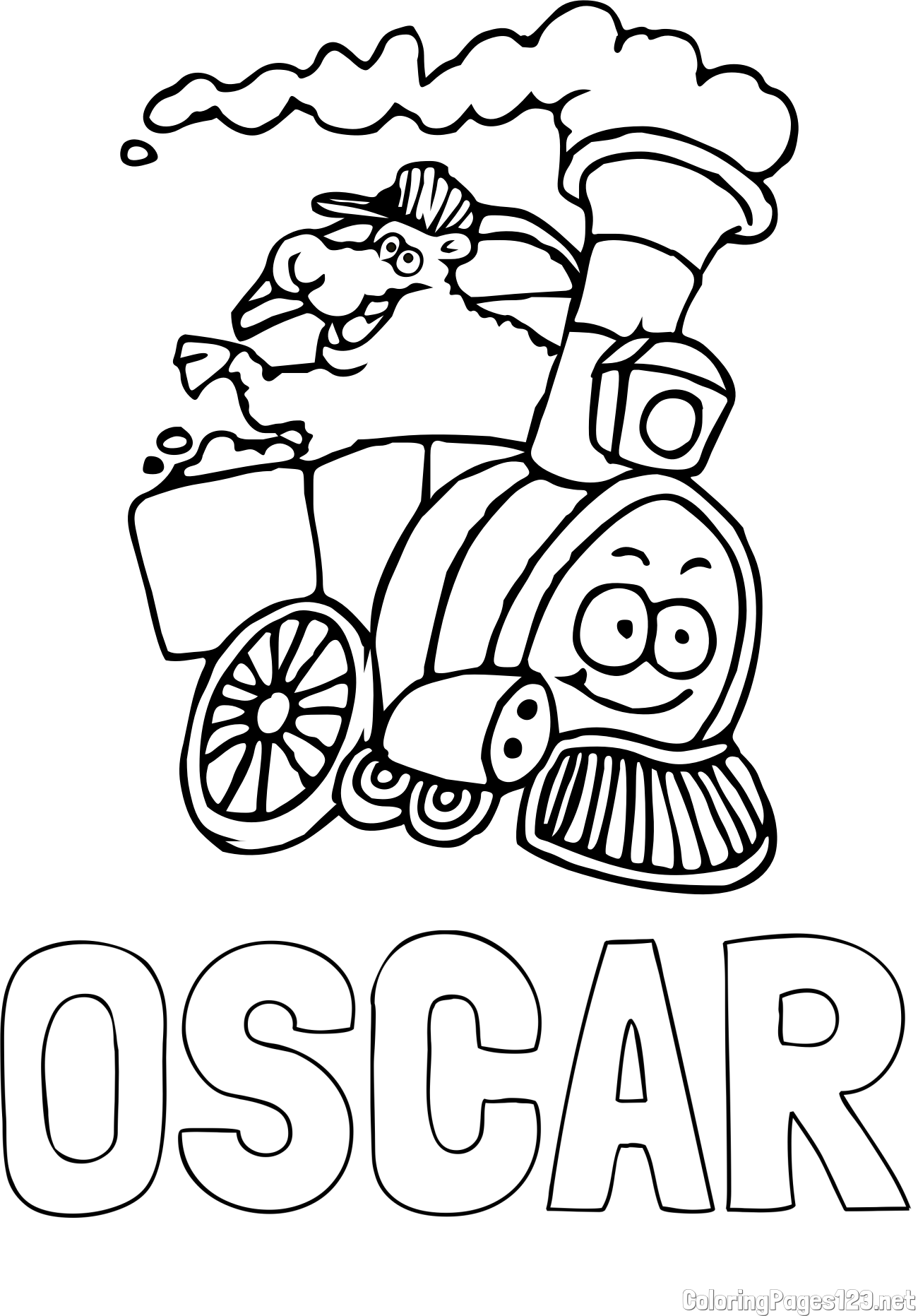 OSCAR Coloring Page and Funny Train Coloring Page for Kids