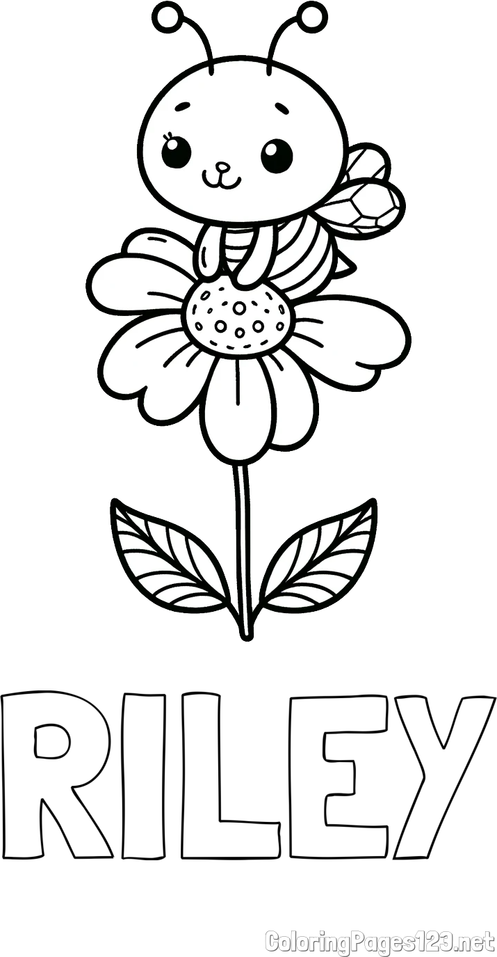 RILEY Coloring Page and Coloring Page of a Cute Bee on a Flower