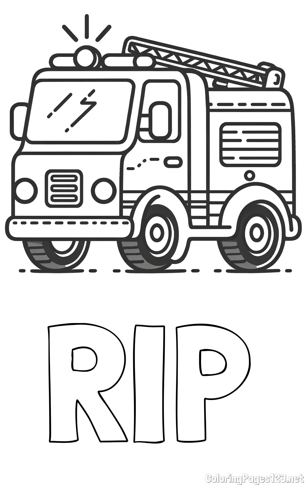 RIP Coloring Page and Easy Coloring Page of a Fire Truck