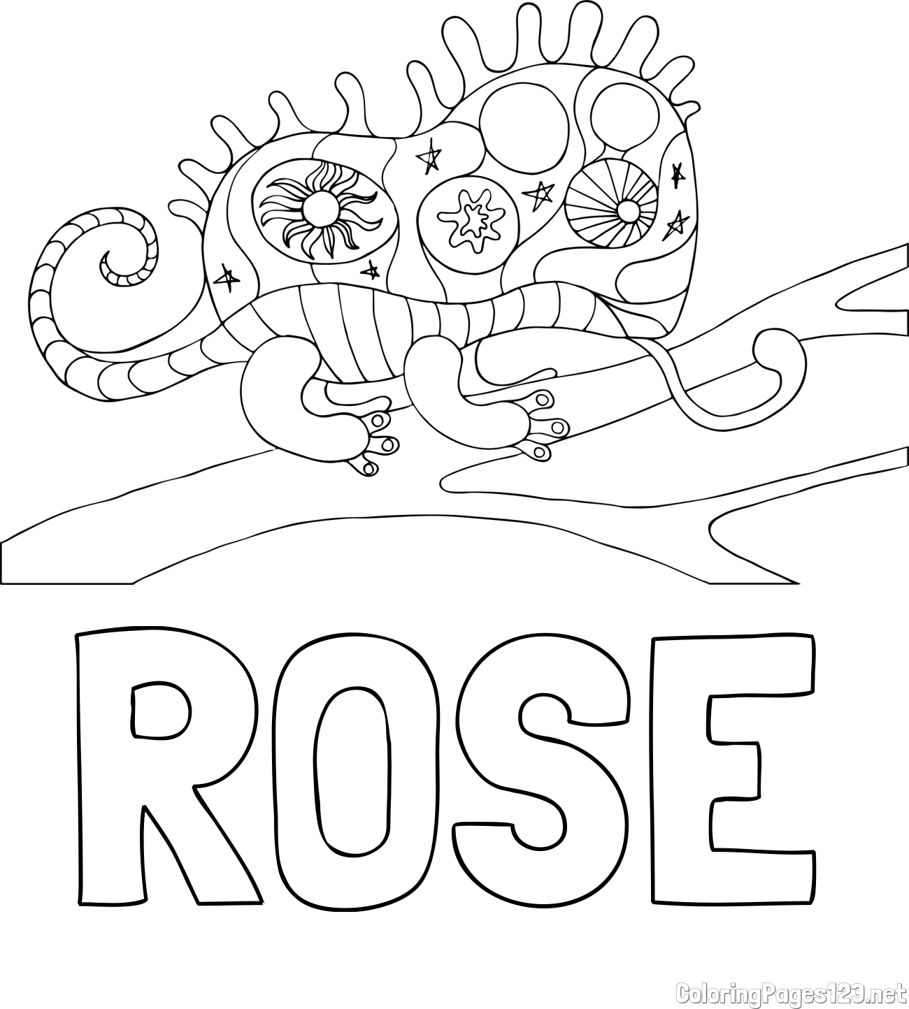 ROSE Coloring Page and Chameleon Mandala Coloring Page