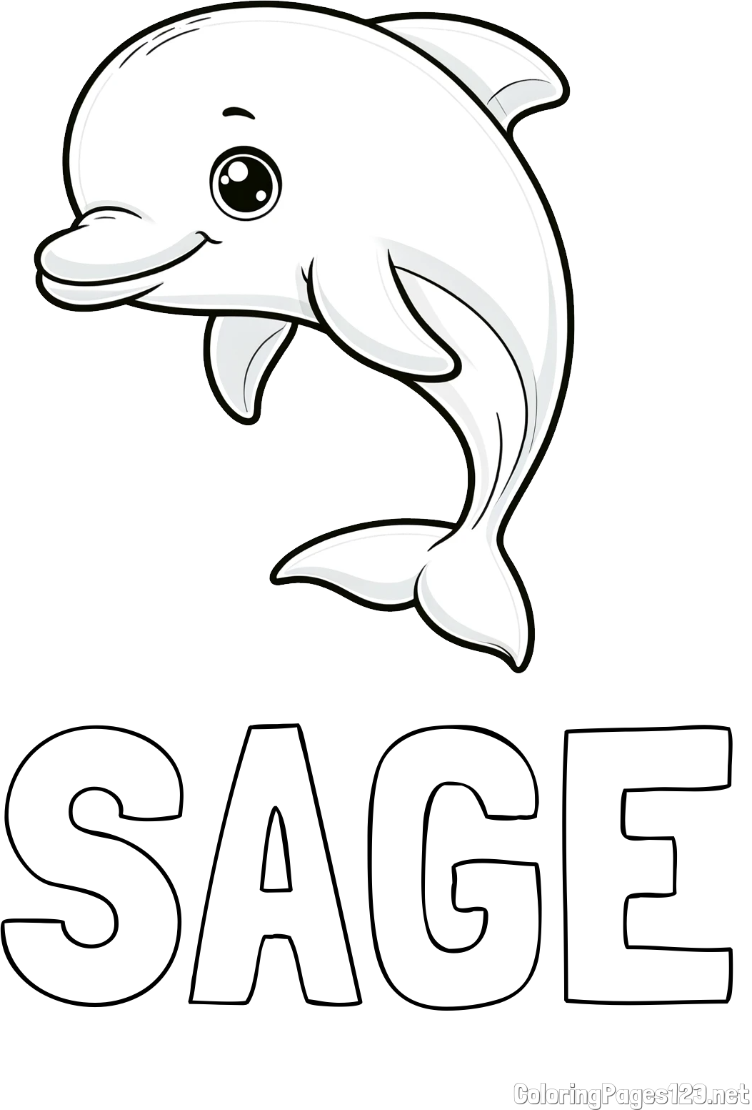 SAGE Coloring Page and Children's Coloring Book of a Cute Dolphin