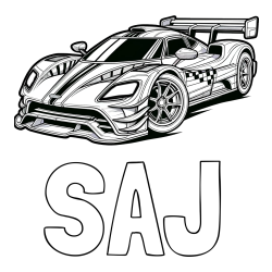 Online Created Coloring Page - SAJ Coloring Page and Coloring Page of a Futuristic Racing Car