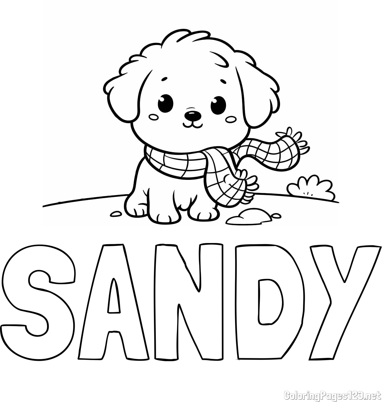 SANDY Coloring Page and Coloring Page of an Adorable Puppy