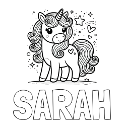 Online Created Coloring Page - SARAH Coloring Page and Cute Unicorn Coloring Page