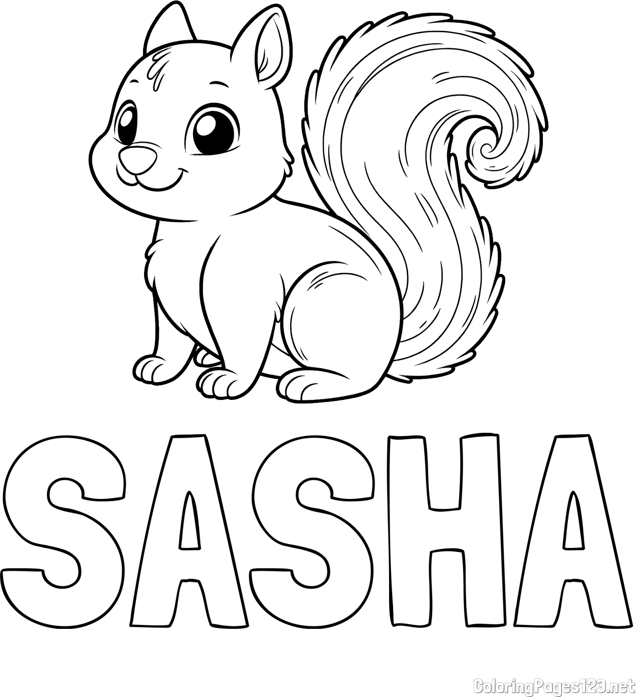 SASHA Coloring Page and Coloring Page of a Smiling Squirrel