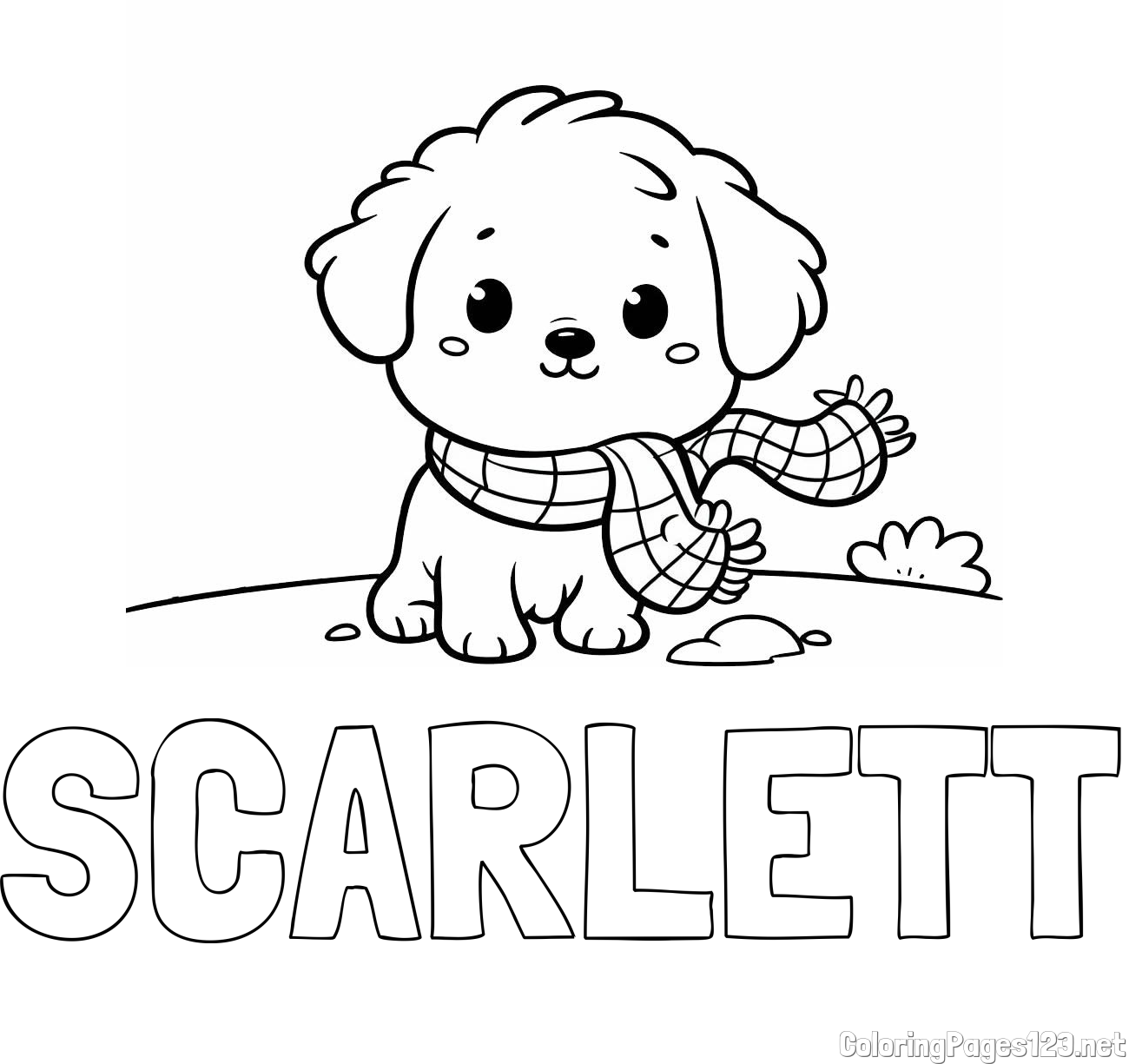 SCARLETT Coloring Page and Coloring Page of an Adorable Puppy