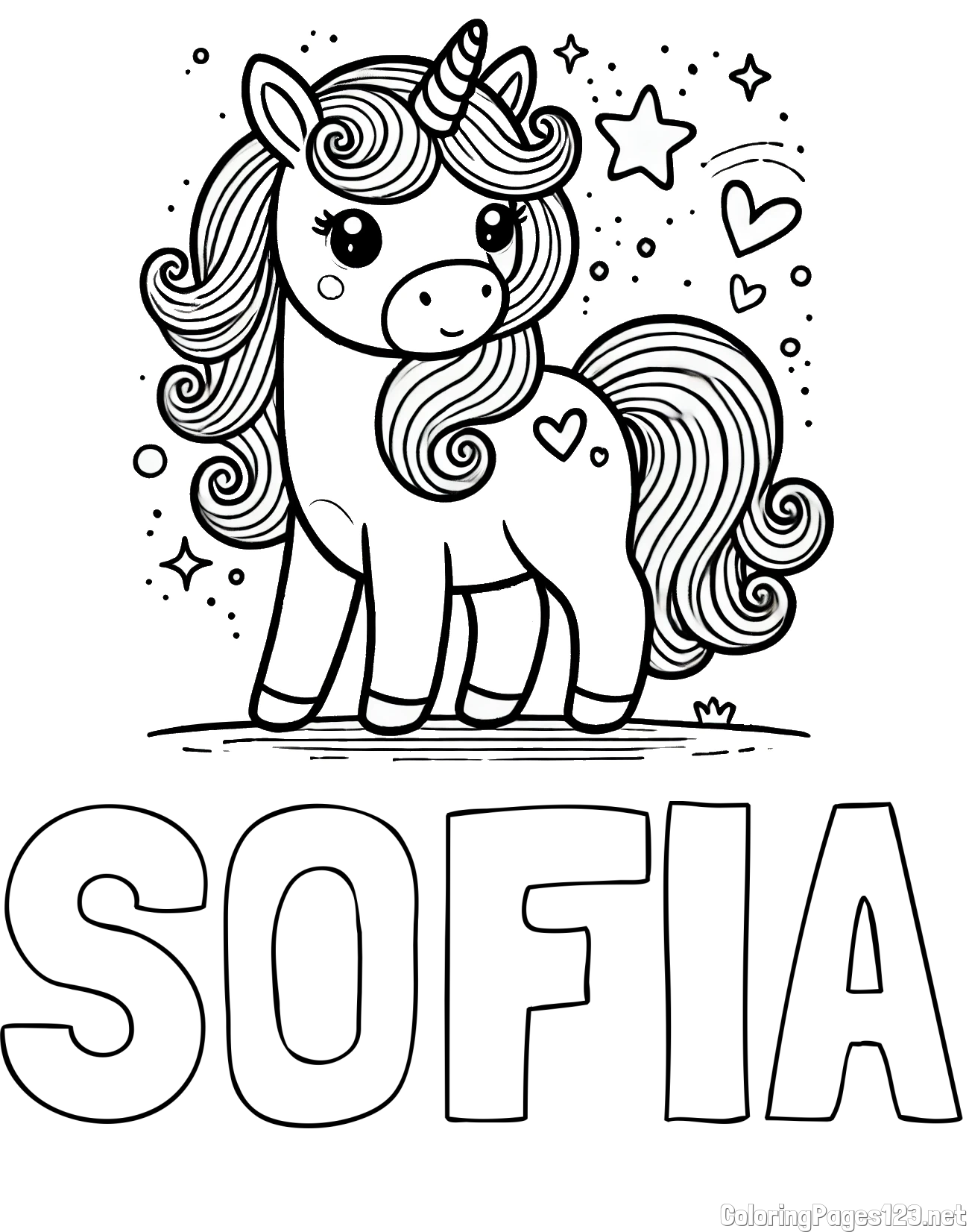 SOFIA Coloring Page and Cute Unicorn Coloring Page