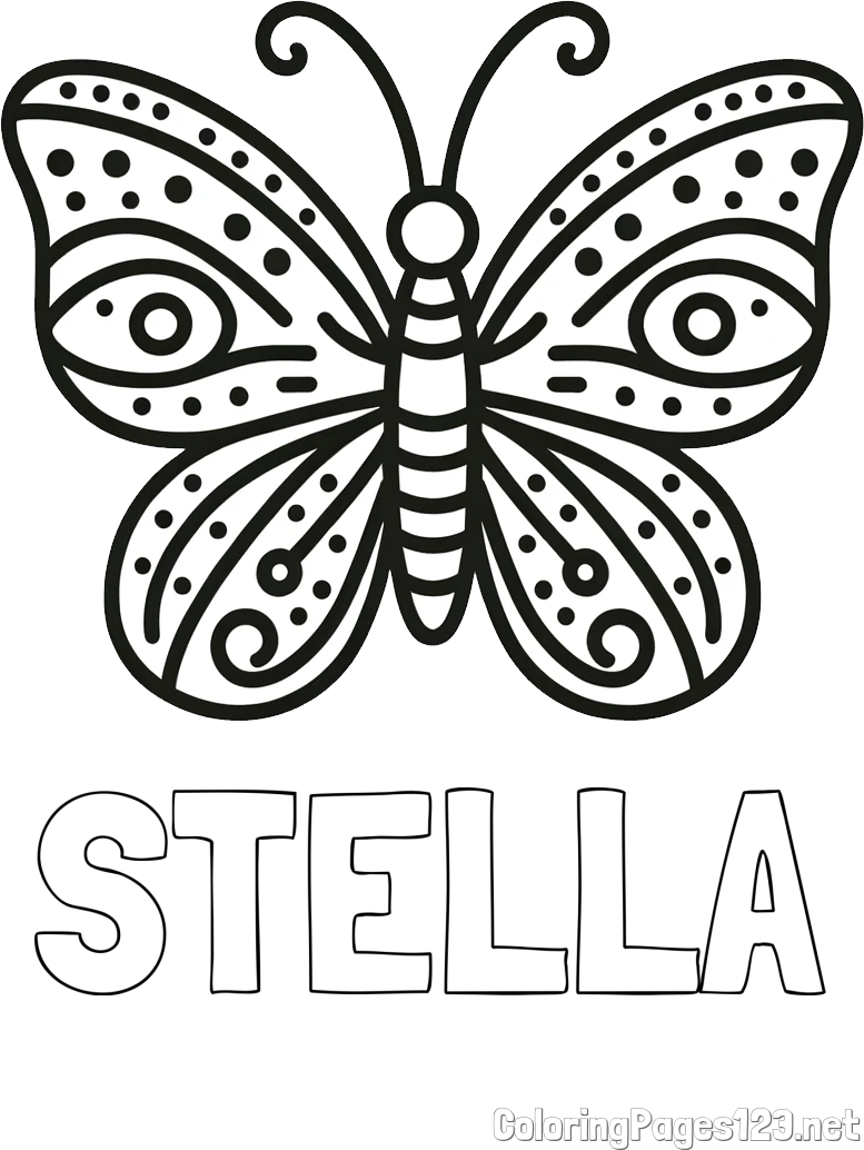 STELLA Coloring Page and Butterfly Coloring Page (Simple)