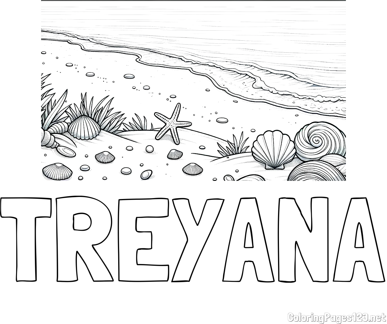 TREYANA Coloring Page and Beautiful Seashore Coloring Page