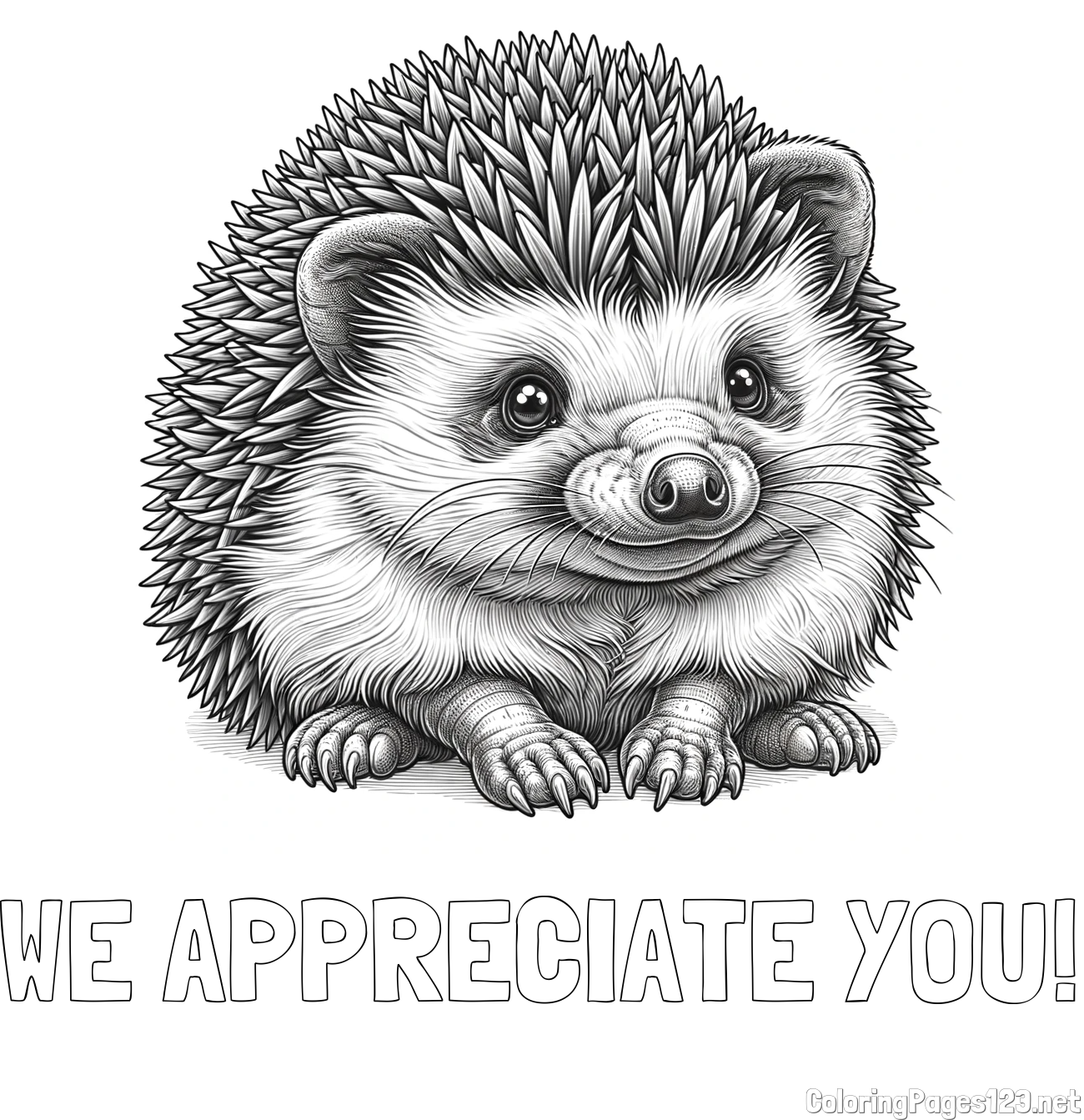 WE APPRECIATE YOU! Coloring Page and Realistic Hedgehog Coloring Page