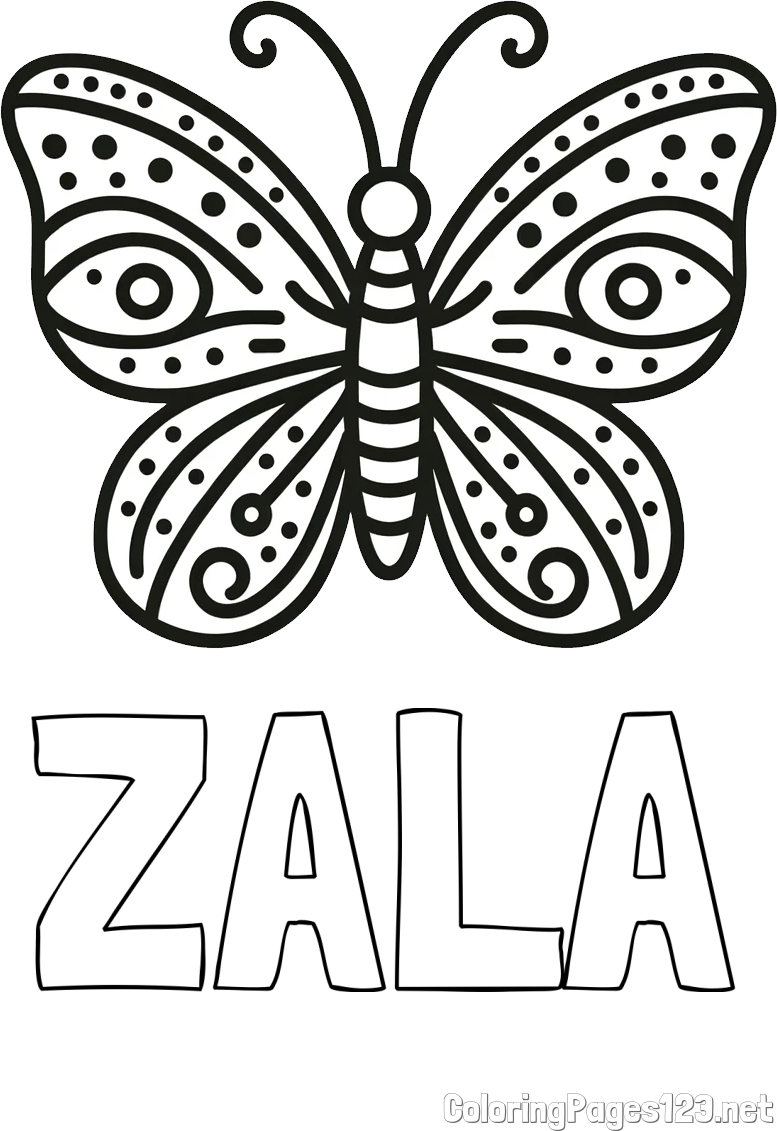 ZALA Coloring Page and Butterfly Coloring Page (Simple)