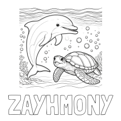 ZAYHMONY Coloring Page and Coloring Book of a Cute Dolphin and Its Turtle Friend"