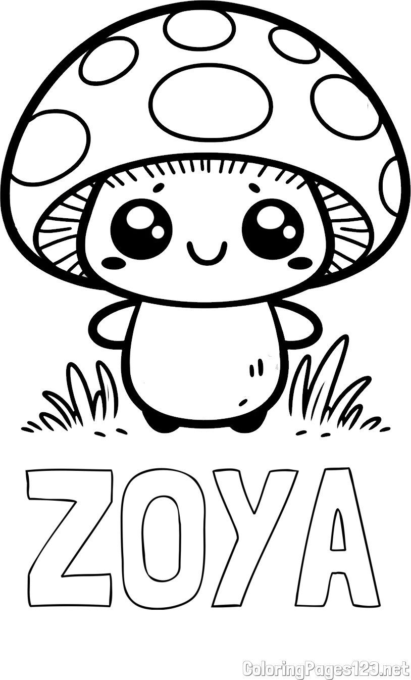 ZOYA Coloring Page and Coloring Page of a Cute Mushroom