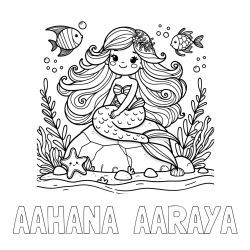 Online Created Coloring Page - AAHANA  AARAYA Coloring Page and Coloring Page of a Cute Little Mermaid
