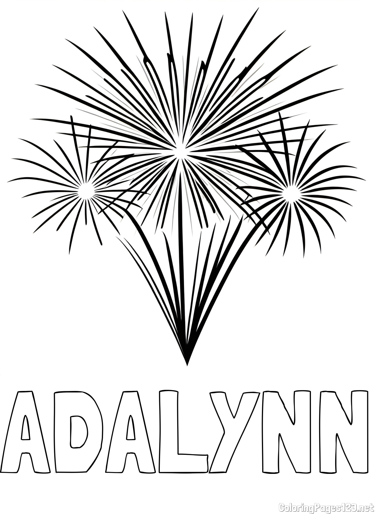 ADALYNN Coloring Page and Beautiful New Year’s Fireworks Coloring Page
