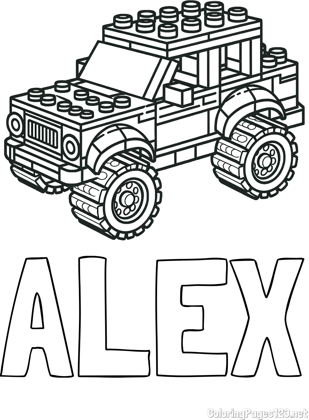 ALEX Coloring Page and LEGO Jeep Coloring Page