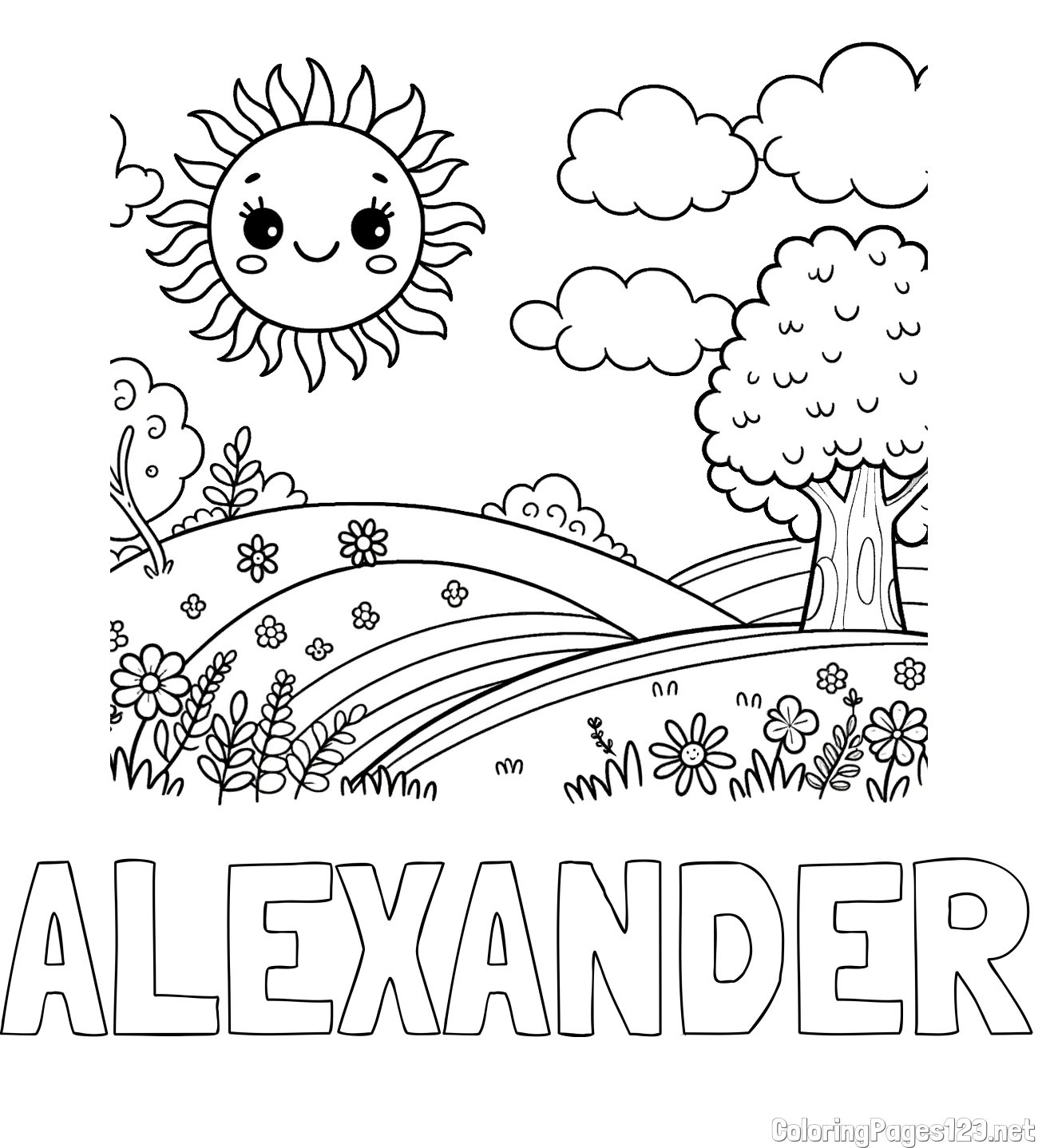 ALEXANDER Coloring Page and Sunny Nature Coloring Page
