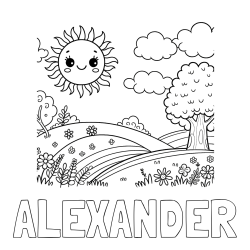 Online Created Coloring Page - ALEXANDER Coloring Page and Sunny Nature Coloring Page