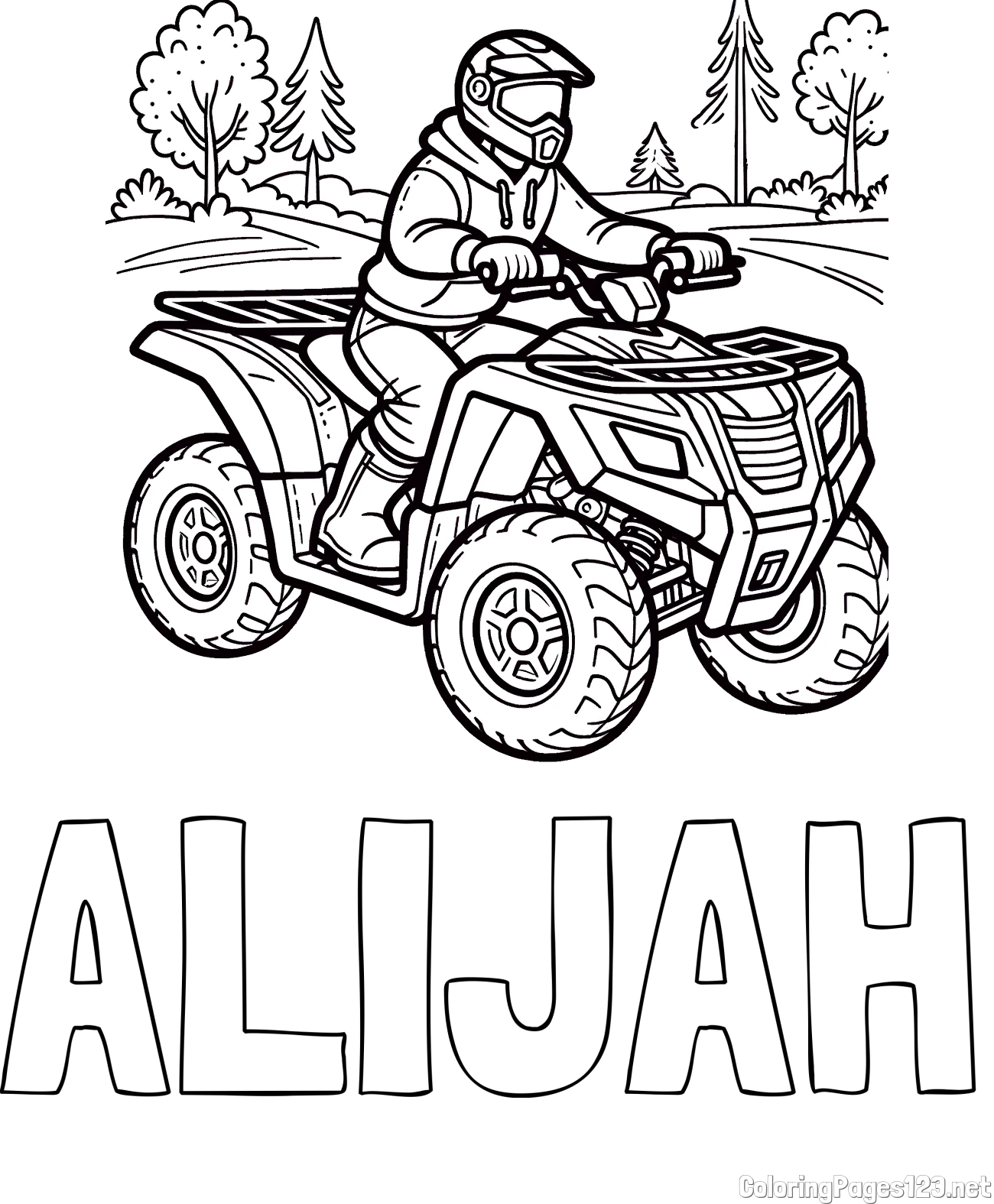 ALIJAH Coloring Page and Motorist on ATV Coloring Page