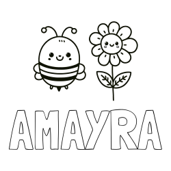 Online Created Coloring Page - AMAYRA Coloring Page and Coloring Page of a Cute Bee and Smiling Flowers