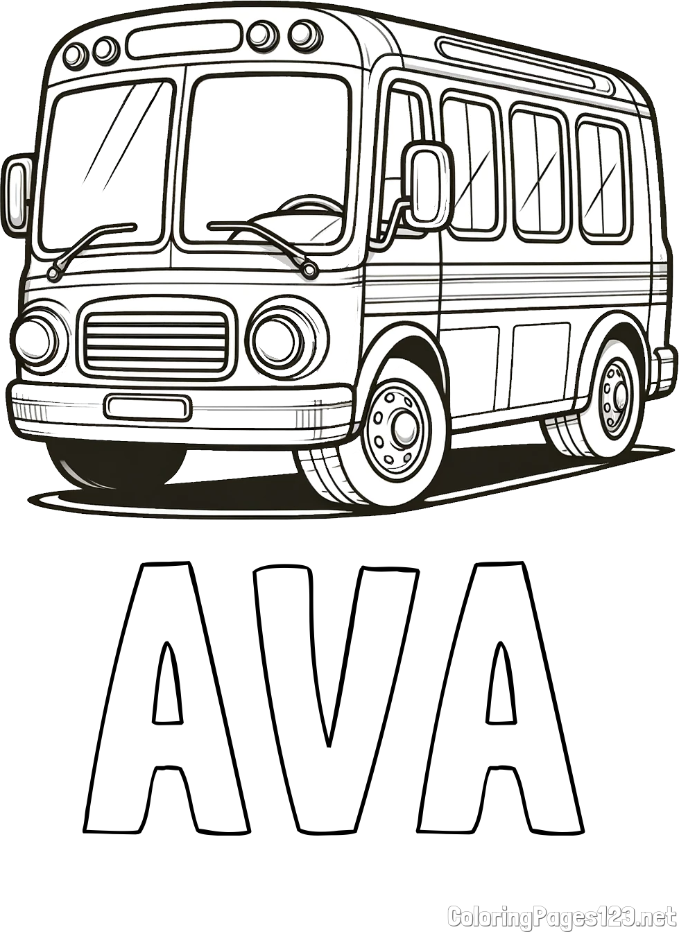 AVA Coloring Page and Coloring Page of a Big Bus