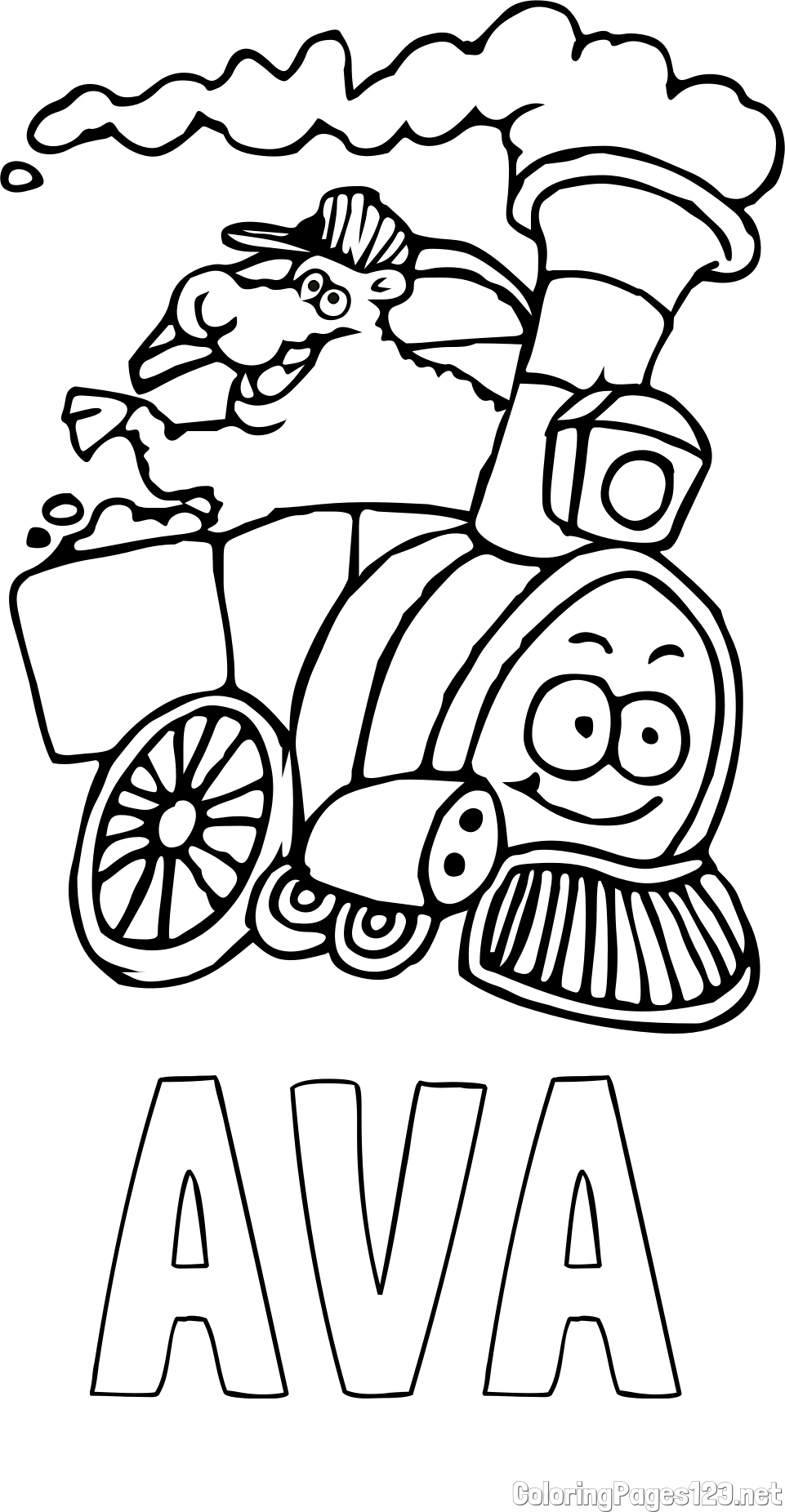 AVA Coloring Page and Funny Train Coloring Page for Kids