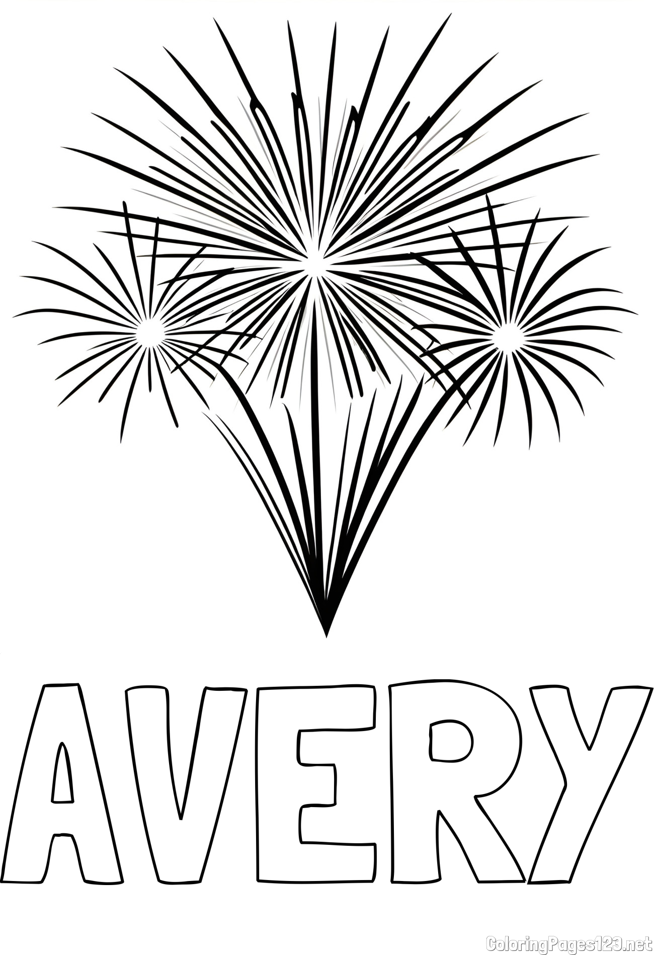 AVERY Coloring Page and Beautiful New Year’s Fireworks Coloring Page