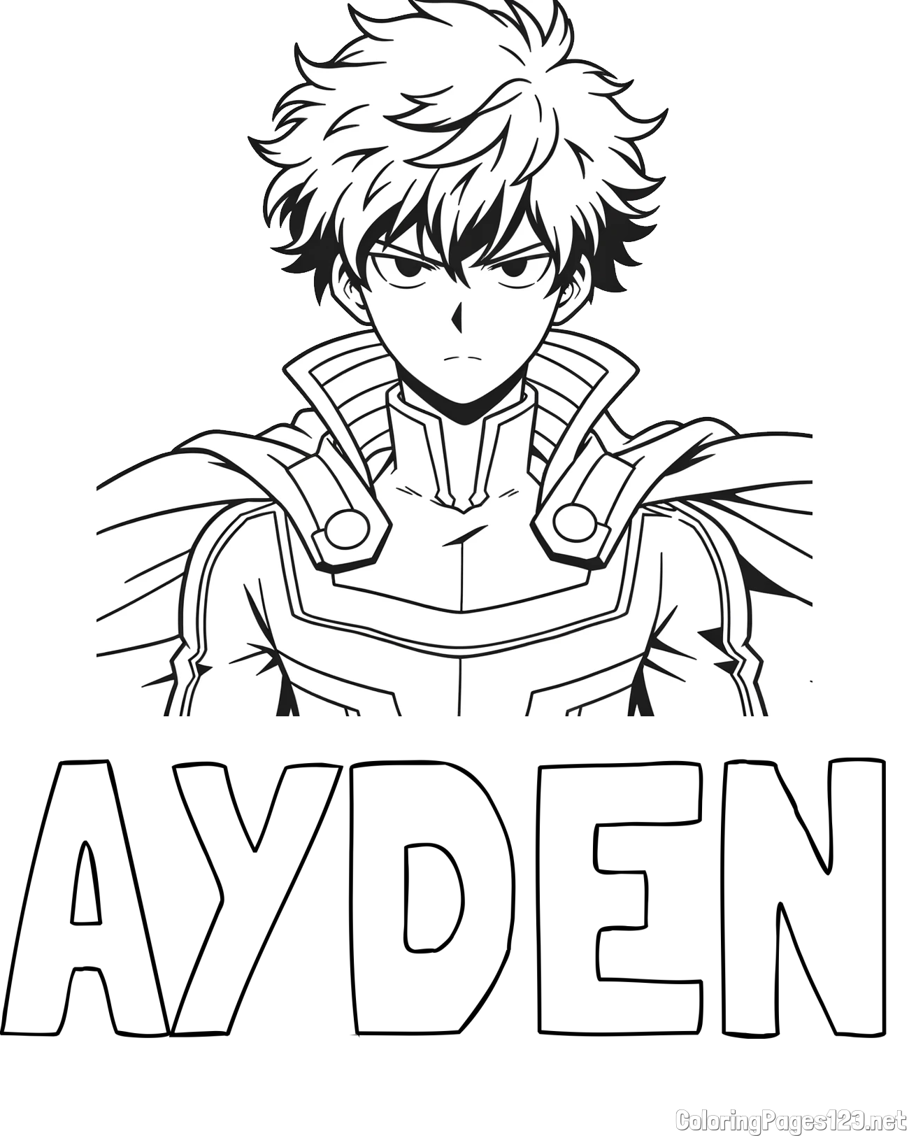AYDEN Coloring Page and Coloring Page of an Anime Superhero