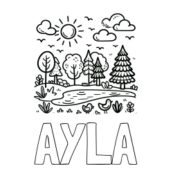 Online Created Coloring Page - AYLA Coloring Page and Summer Coloring Page - Pond, Ducks and Forest