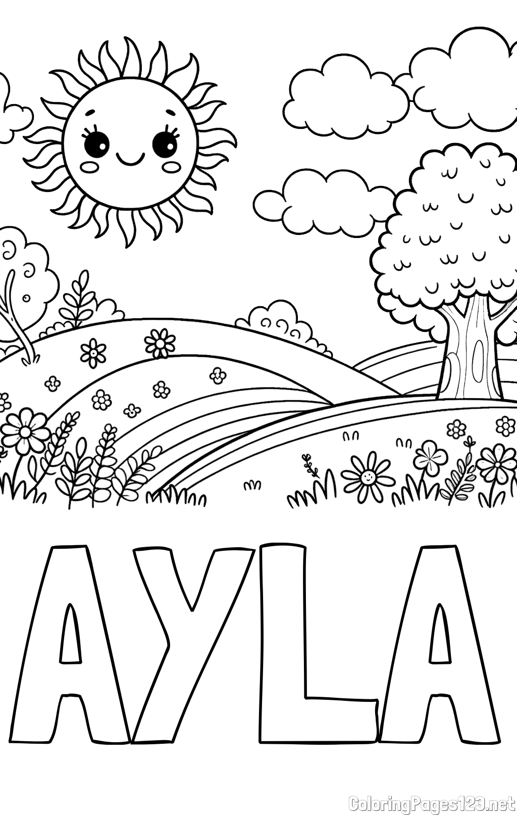 AYLA Coloring Page and Sunny Nature Coloring Page