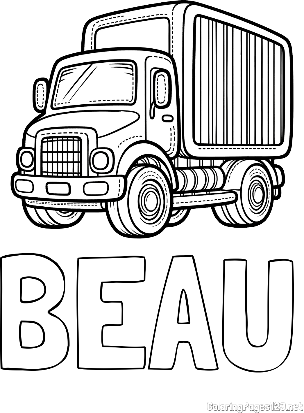 BEAU Coloring Page and Large Truck Coloring Page