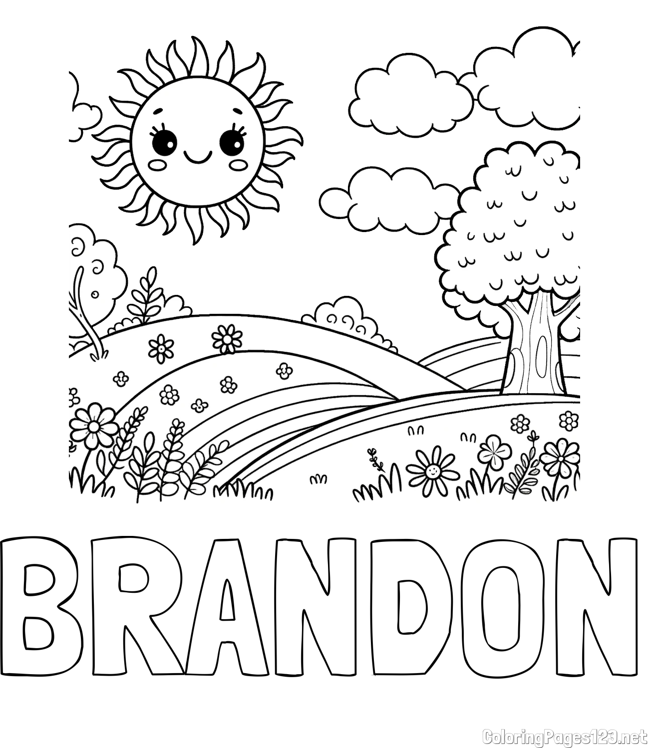 BRANDON Coloring Page and Sunny Nature Coloring Page