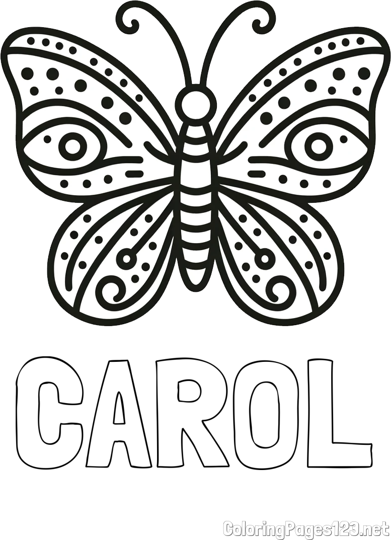 CAROL Coloring Page and Butterfly Coloring Page (Simple)