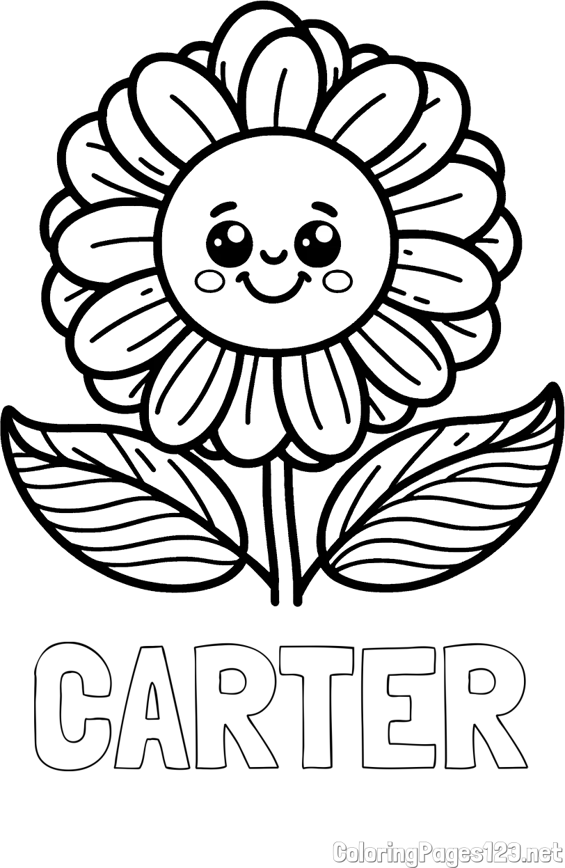CARTER Coloring Page and Smiling Flower Coloring Page
