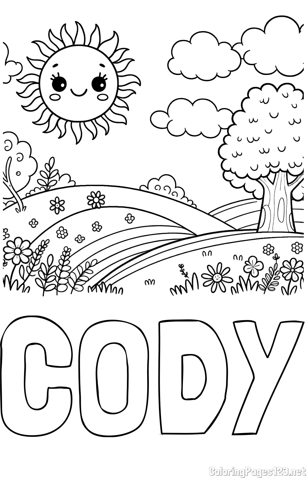 CODY Coloring Page and Sunny Nature Coloring Page