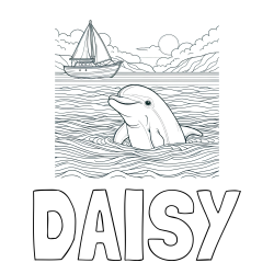 DAISY Coloring Page and Coloring Page of a Dolphin in the Sea and a Sailboat