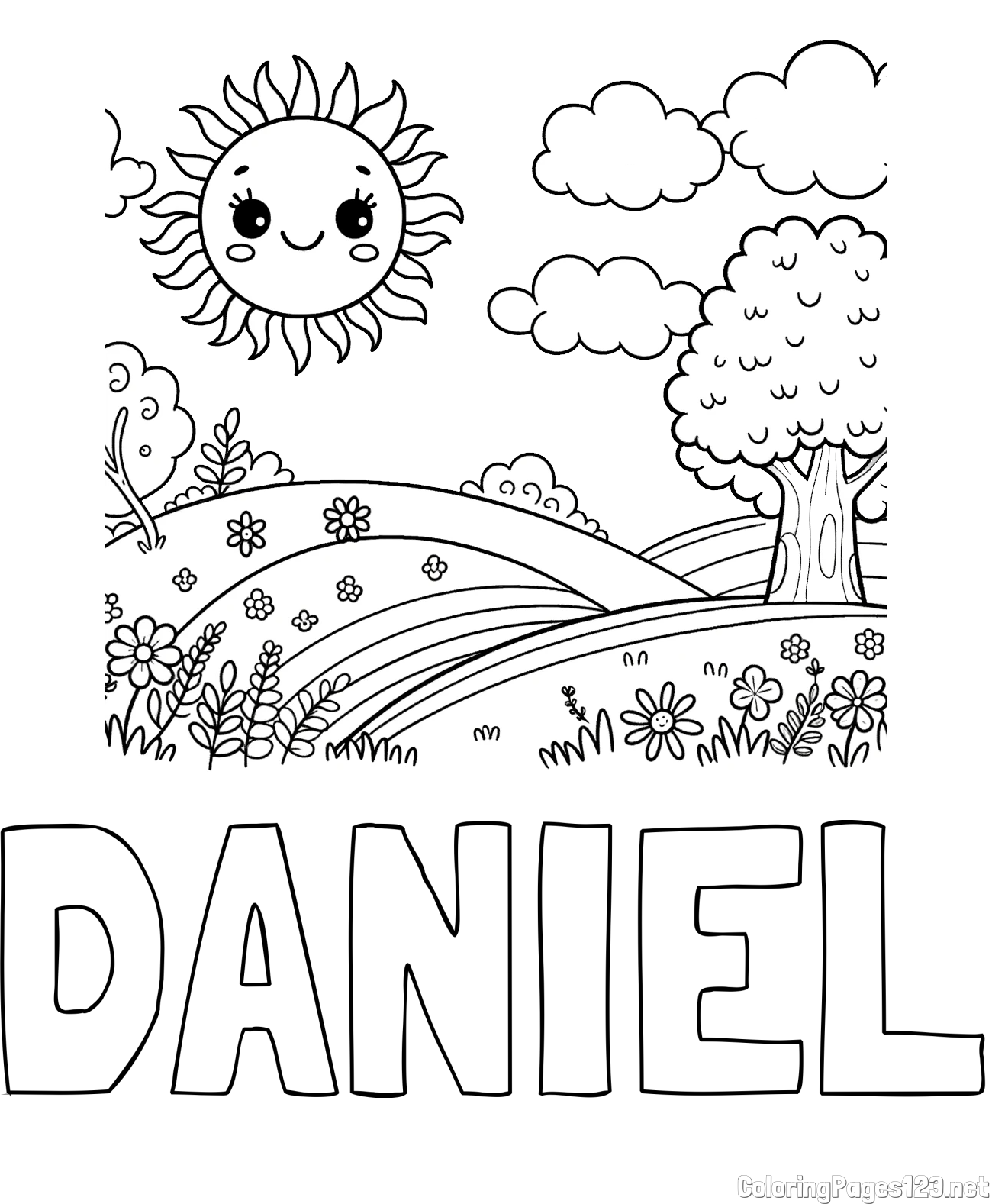 DANIEL Coloring Page and Sunny Nature Coloring Page